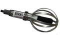 Metallic whisk with 'Burns Electronic' branding on a white background
